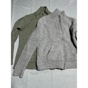 Natural Reflections Pullover Women L Gray Green 1/4 & Full Zip Sherpa Lot of 2